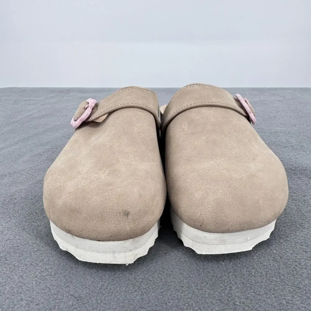 Justice Clog Shoes Girls Size 13‎ Beige Flower Buckle Slip On Platform Mules